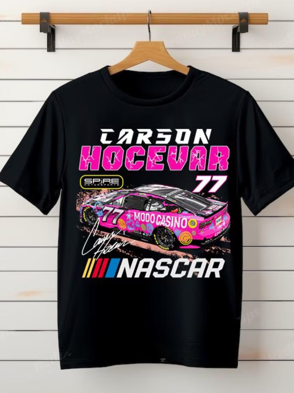 Carson Hocevar NASCAR Graphic Tee - Black with Pink Accents